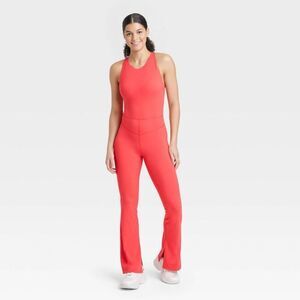 JoyLab -  Women's High Neck Flare Active Bodysuits Yo Red